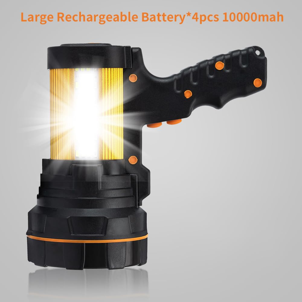 GEPROSMA F20 Super Bright Cordless Handheld Spotlight, Rechargeable LED Flashlight, Aluminum Alloy, Black Golden Color