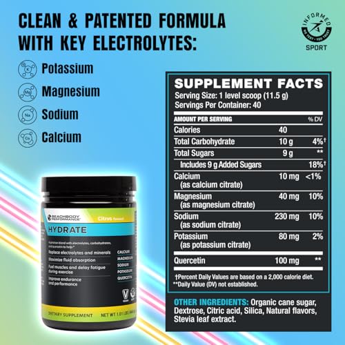 BODi Hydrate Performance Hydration Supplement, Quercetin Enriched Electrolyte Powder, 4 Key Electrolytes: Potassium, Magne...