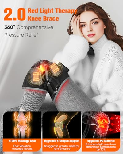3D Red Light Therapy Vibration Massage Knee Brace - FSA Eligible HSA 5000mAh Cordless Knee Massager with 4 Vibration Area...