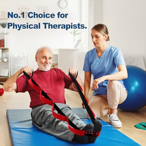 Durable Non-Elastic Stretch Strap for Physical Therapy and Yoga, 10 Loops Stretching Band for Pilates, Flexibility, Exerci...