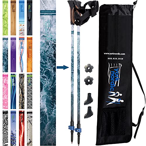 Official Nordic Walking Poles - True Classic Nordic Glove Grips, Lightweight, Adjustable, and Collapsible -2 Pieces w/flip...