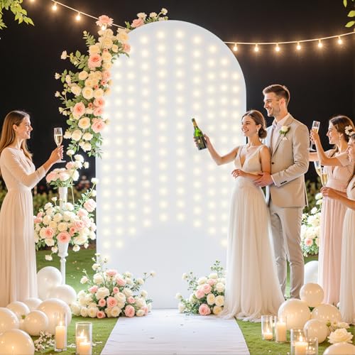 White Arch Cover with Lights String 7.2ft Spandex Wedding Arch Backdrop Cover with Lights for Birthday Party Bridal Baby S...