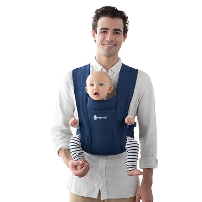 Ergobaby Embrace Baby Carrier Newborn to Toddler - Lightweight Ergonomic Baby Carriers - Cozy Essentials (7-25 Pounds), Ponte Knit, Midnight Blue