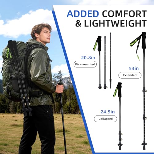 aiGear Carbon Fiber Trekking Poles, Ultra Strong Lightweight Collapsible Hiking Poles with Cork Grips Quick Flip Locks & A...