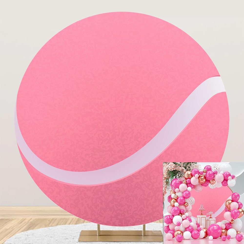 Leyiyi 3x3ft Tennis Round Backdrop Cover Polyester Pink Tennis Balls Photography Background Sports Themed Birthday Party Decoration Tennis Ball Stadium Game Background Studio Props Photo Booth