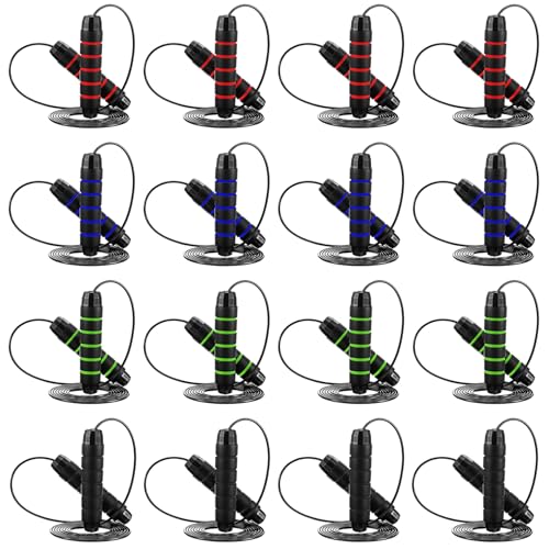 16 Pieces Jump Ropes for Fitness with Ball Bearings Speed Jumping Rope Adjustable Skipping Rope with Foam Handles Exercise...