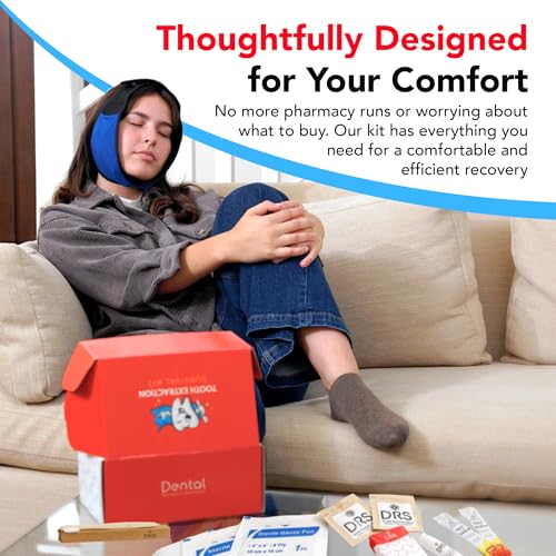 Wisdom Teeth Recovery Kit | Reusable Head Wrap with Ice Packs | Oral Irrigation Syringe, Salt Water Rinse, Gauze, Tea Bag...