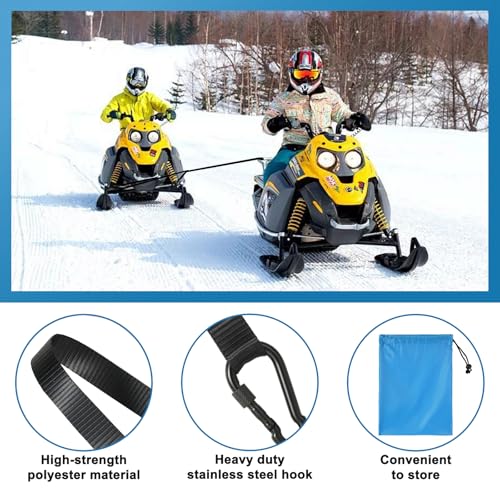 20ft Snowmobile Tow Straps, Heavy-Duty Tow Rope with Two Black Metal Hooks, Emergency Safety Tool Accessories Kit for Sle...