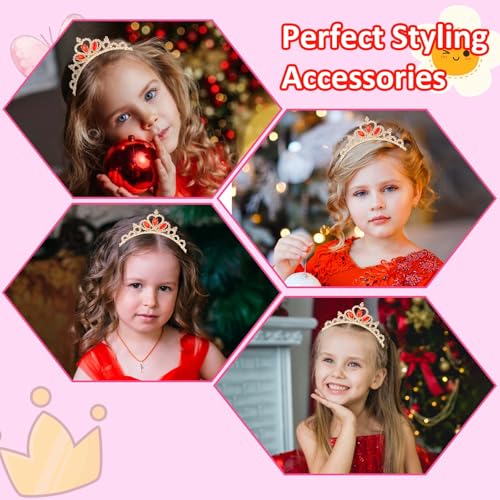 KICOSY Gold & Red Tiara for Girls - Crystal Princess Tiara Crown Headband - Birthday, Pageant, Prom, Cosplay Party