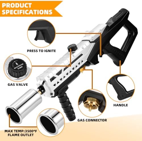 Powerful Propane Torch Gun, Flamethrower With Adjustable Flame, 800,000BTU Blow Torch for Campfire, Fire Pit Starter, Fun Gift (Propane Tank Not Included)