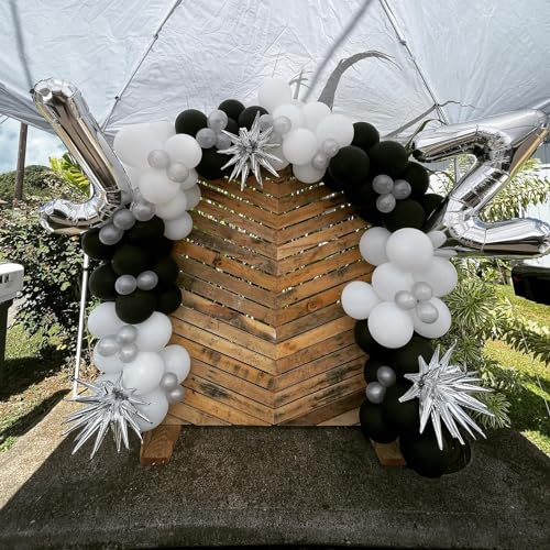 Black and Silver Balloons, 60pcs 12 Inches Black White Silver Confetti Balloons with 1 Ribbon for Birthday, Baby Shower, W...