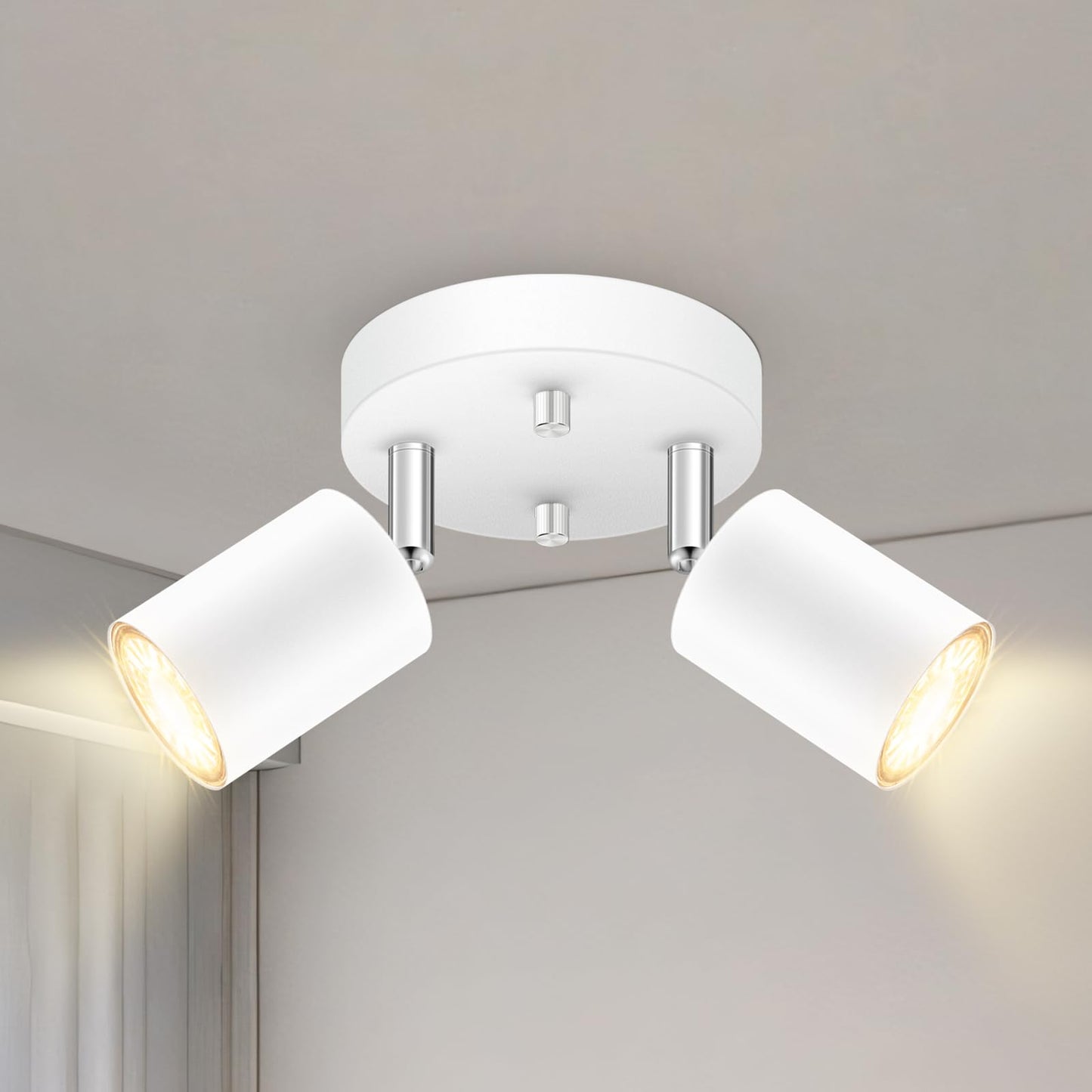 2 Light Track Lighting Fixtures Ceiling  Matte White Round Directional Ceiling Spotlight  Gu10 Flush Mount Track Fixture  Flexibly Rotatable Light Head For Kitchen/Living Room  Bulb Not Included