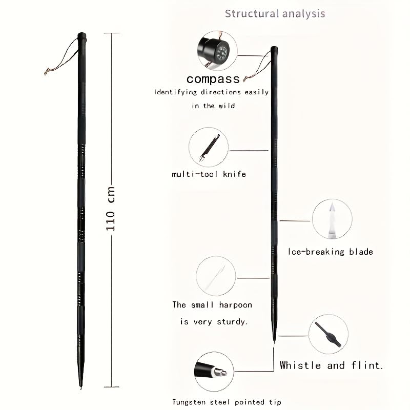 Multifunctional Tactical Hiking Stick with Compass & Canvas Bag - Adjustable Trekking Pole, Heavy Duty Aircraft Grade Alum...