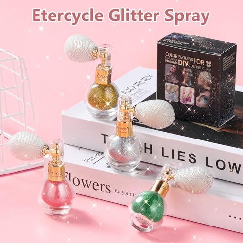 Etercycle Hair Glitter Spray, Gold Body Glitter Spray Fine Face Shimmer Powder, Cosmetic Shimmer Makeup Glitter Highlighte...