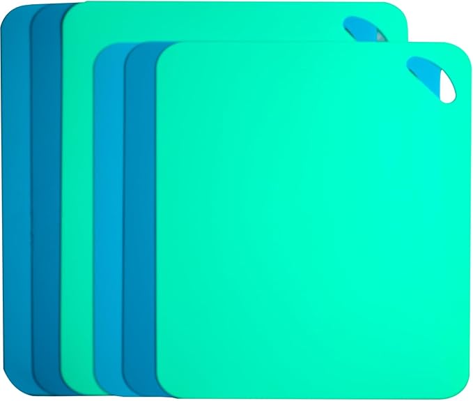Plastic Flexible Cutting Mats for Kitchen, 6pcs Multi-size Color Coded Chopping Board Set,2 different Sizes Cutting Board Sheet for Kitchen Cooking, Dishwasher Safe(13x10.6"& 14.6x11.6")