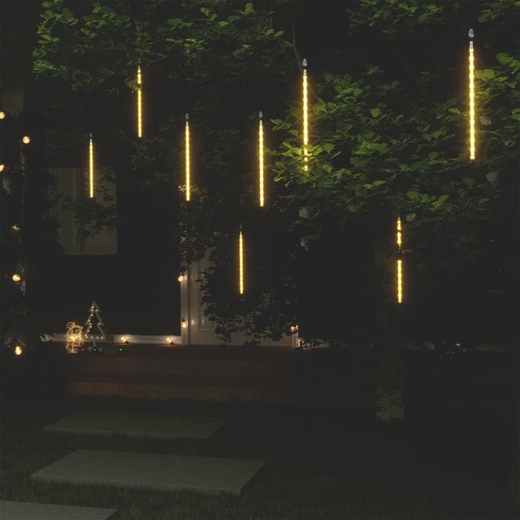 vidaXL Meteor Lights, 8 Pcs with 192 Warm White LEDs, Water-Resistant Plastic, 11.8in Tubes, Model 328544, Indoor/Outdoor Use