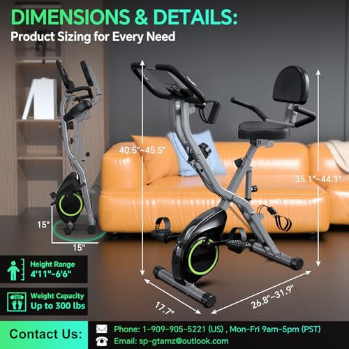 USLIM Foldable Exercise Bike Stationary Bikes for Home, 5 IN 1 Indoor Workout Bike, Cycling Bike with 16-Level Quiet Magne...