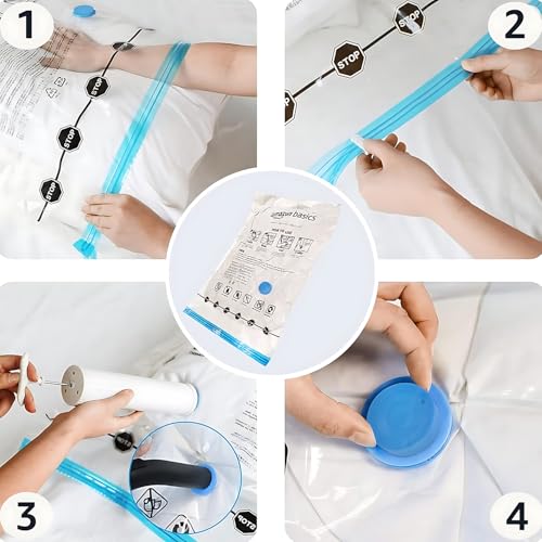 Amazon Basics Vacuum Compression Space Saving Storage Bags with Hand Pump for Travel, Multiple Sizes for Clothes and Blank...