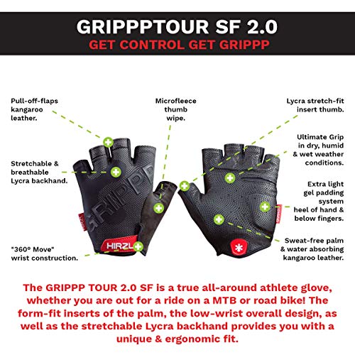 HIRZL Grippp Tour SF 2.0 Leather Bike Gloves, Short Finger, Breathable, Foam Padded, Anti-Slip, Sweat and Water Resistant,...