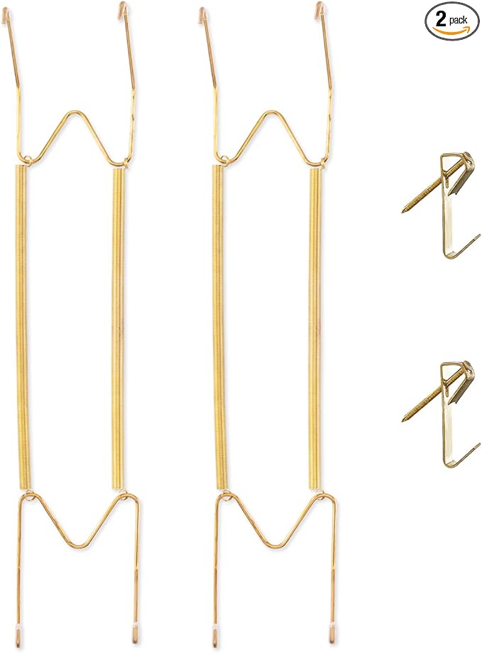 Bilillo 2 Pack Plate Hangers for Wall, 16–20 Inch Large Decorative Plates, Stainless Steel Invisible Heavy Duty Spring Plate Holders with Wall Hooks, Secure Display for Platters and Collectible Plates