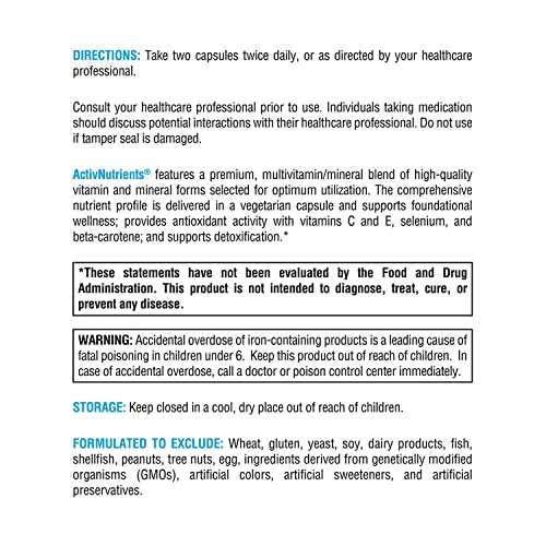 XYMOGEN ActivNutrients with Iron and Copper - Multivitamin Multimineral for Wellness, Immune, Energy and Mood Support - Ch...