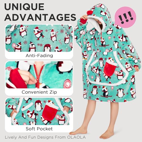 OLAOLA Wearable Blanket Hoodie for Adults, Oversized Fluffy Hooded Blanket Thick Sweatshirt with Pockets