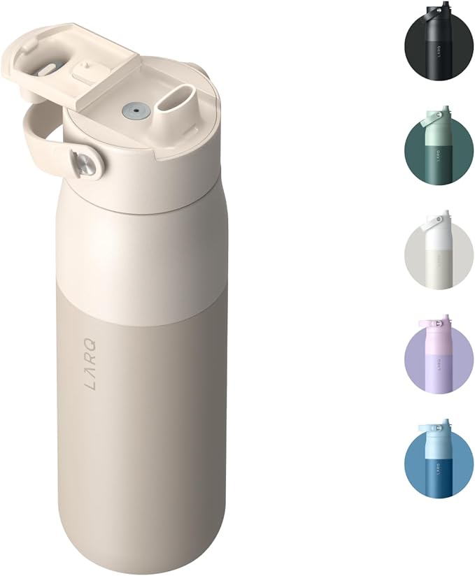 LARQ Bottle Swig Top 34oz - Insulated Stainless Steel Water Bottle With Built-In Silicone Handle | Thermos, BPA Free | Reusable Water Bottle for Sports, Gym, and Travel, Mojave Dune