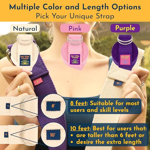 Ima Yoga Fitness - Adaptive Yoga Strap, Stretching Strap, 2 Inches Wide, 100% Naturally Soft Cotton, Steel D-Rings, Includ...