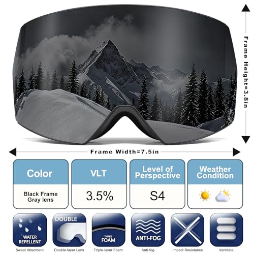 SPOSUNE Ski Goggles OTG Anti-Fog Snow Goggles for Men Women, UV400 Protection Snowboard Goggles for Skiing & Snowboarding