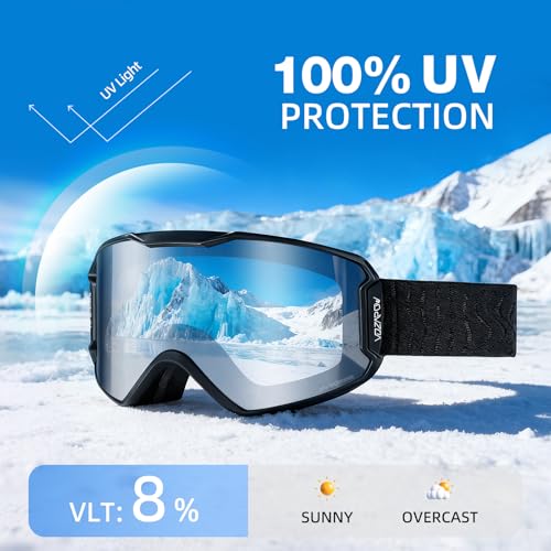 VOZAPOW Ski Goggles Over Glasses with HD Lens, 100% UV Protection Snow Snowboard Goggles Anti Fog for Men, Women, Youth