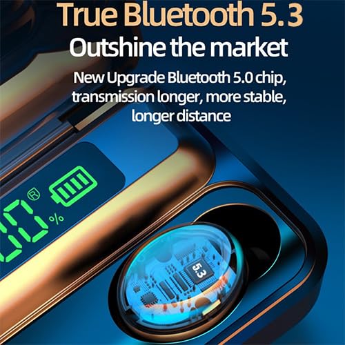 BSWLMDD Wireless Earbuds, Bluetooth 5.3 Headphones, Touch Control Noise Cancellation, HiFi Stereo with LED Display Chargin...