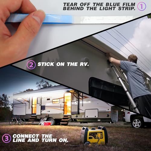 Yiswhis Rv Awning Light 12V 20Ft Camper Awning Lighting Waterproof Led Strip Exterior Underglow Lighting For Rv Motorhome Travel Trailer Food Truck Outdoor Party (White  20Ft)