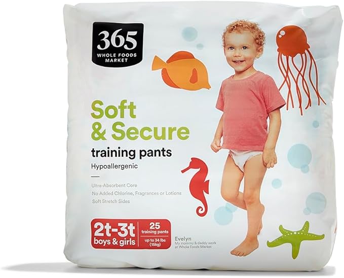 365 by Whole Foods Market, Soft & Secure 2T-3T Training Pants, Hypo-Allergenic, Ultra-Absorbent, 25 Count