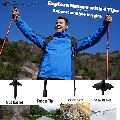 FOREST PILOT Trekking Poles - Lightweight 7075 Aluminum with Flip Lock & All Terrain Accessories - Pair of 2 Walking Stick...