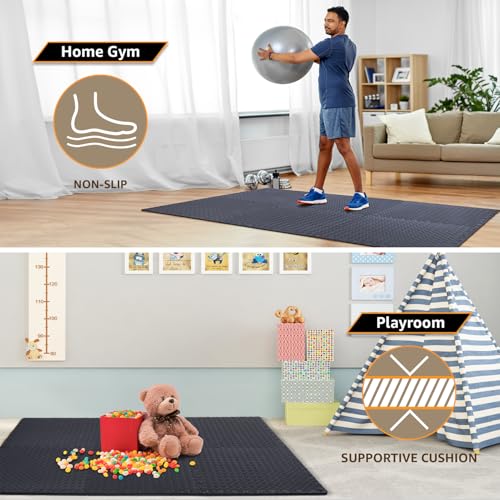 24 Pack - 1/2" Extra Thick Floor Exercise Mat for Home Gym Floor Padding for Kids - High-Density EVA Interlocking Foam Flo...