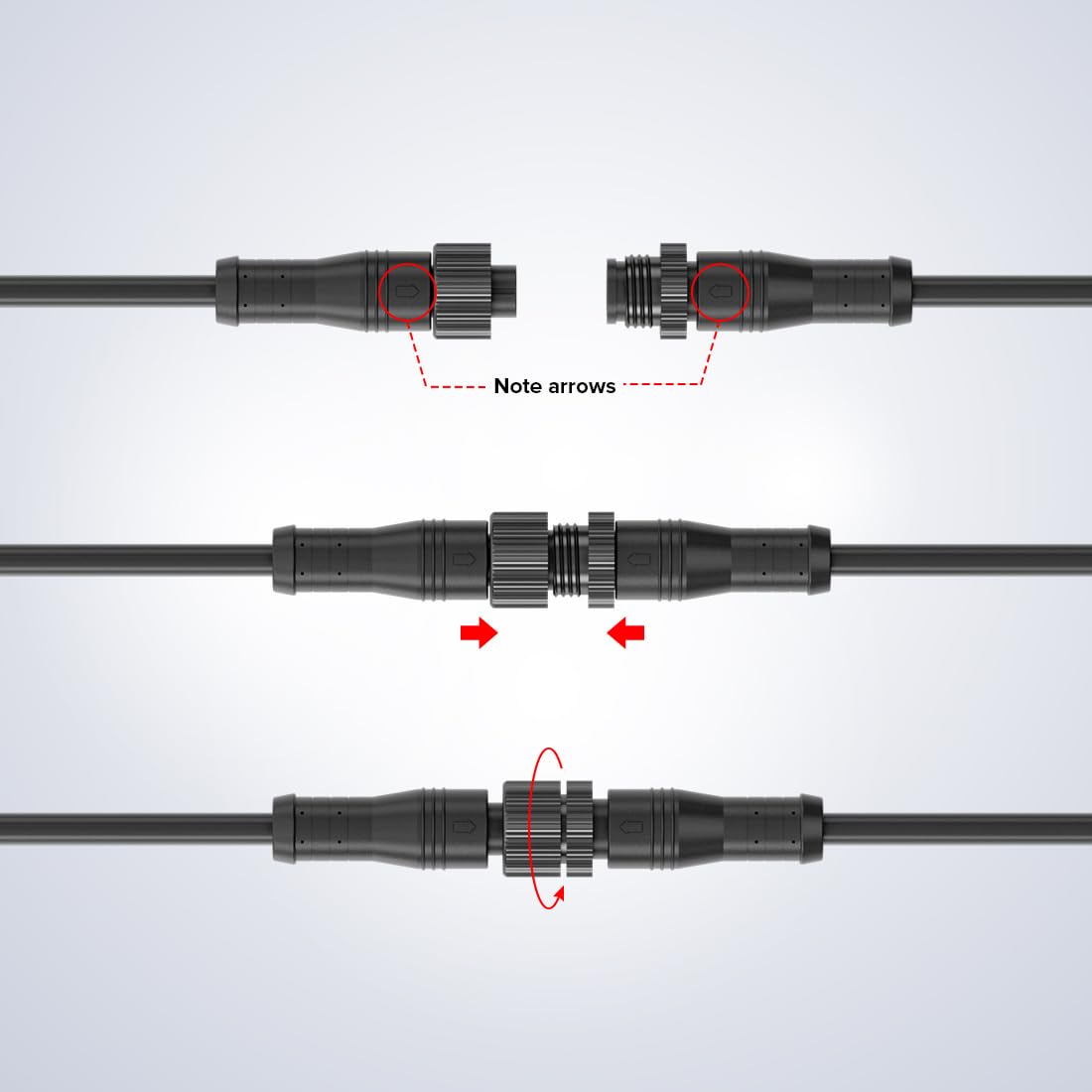 Btf-Lighting 3 Core 3 Pin Small Size Ip68 Y Shape 1 Male-Divided-2 Female Splitter Connctor Black Plastics 18Awg 15Mm Metal Metal Nut Support All Btf-Lighting 3 Pin Small Size Ip68 Connector