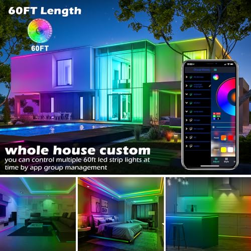 AILBTON Led Strip Lights,60ft Music Sync Color Changing, Built-in Mic,Bluetooth App Control LED Tape Lights with Remote,50...