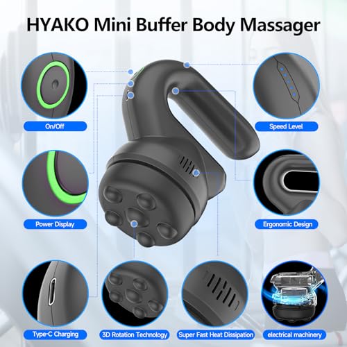 HYAKO Handheld Professional Mini Orbital Buffer Relief Massager, Adjustable Multi-Speed Vibration Deep Tissue Body Chiropr...