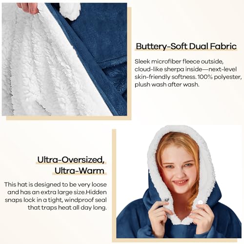 yescool Wearable Blanket Hoodie, Flannel Sherpa Fleece Blanket Sweatshirt for Adults Women Men,One Size Fits All