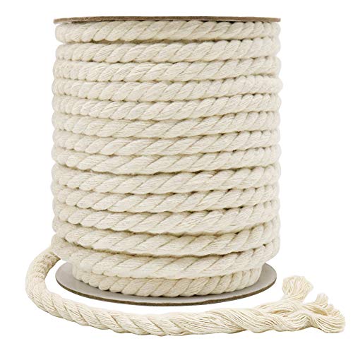 Tenn Well 8mm Macrame Cord, 59 Feet 3Ply Twisted Craft Cotton Rope Thick Nautical Rope for Crafts, Wall Hangings, Plant Ha...