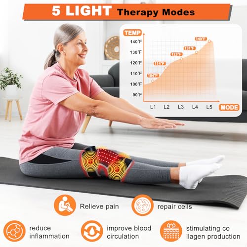 MOTUSANA Red Light Therapy Knee Brace,Knee Massager with 660nm & 850nm red light therapy,Rechargeable Controller,Heated Fu...