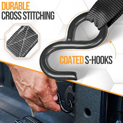 FORTEM Ratchet Straps, Tie Down Strap Set 1650lb Break Strength, 4 Pack 15ft x 1in, 4 Soft Loops, Moving Straps Tie Downs,...