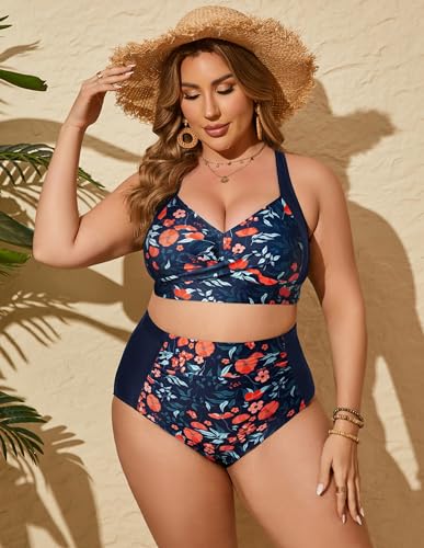 Hanna Nikole Womens High Waisted Bikini Sets Tummy Control Swimsuit Ruched Two Piece Bathing Suit