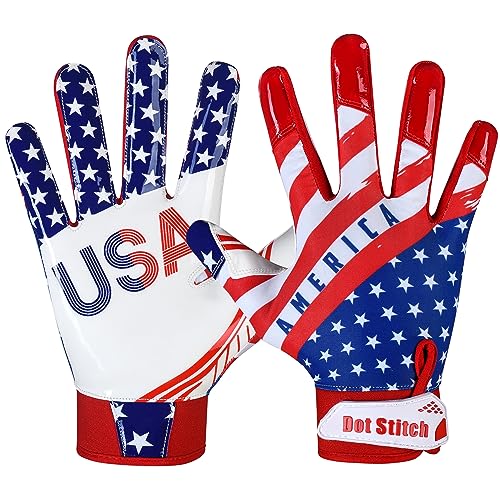 Dot Stitch Football Receiver Glove with American Flag, Silicone Grip for Men, Adult & Youth