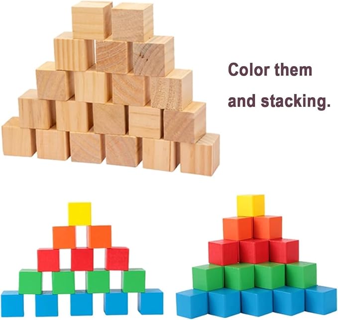 30 Pack 1-1/2 Inches Unfinished Wood Cubes Blocks - 1.5 Inch Natural Wooden Square Blocks Great for Crafts Making