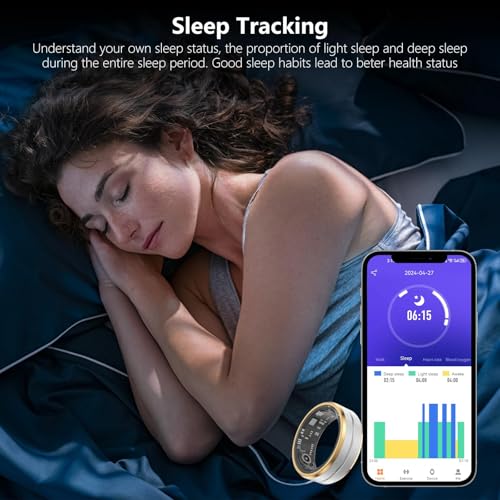 GenXenon Fitness Tracker Smart Ring,Step Counter,Heart Rate Blood Oxygen Sleep Tracker Health Ring, 6ATM Waterproof Long B...