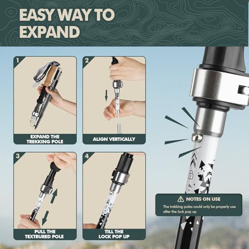 GPTCAMP Nordic Walking Stick, TPZ-1, 2pc Folding Collapsible Hiking Poles with Metal Quick Lock, Cork Handle, Lightweight ...