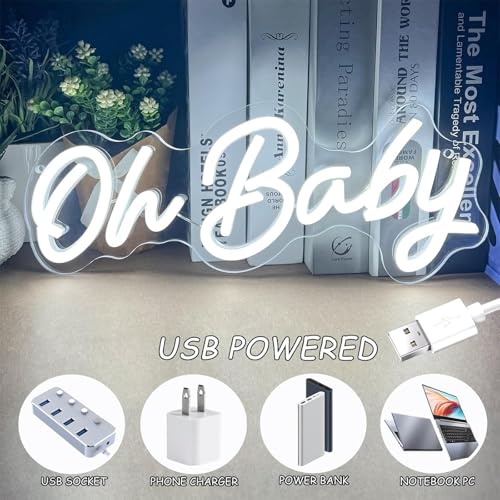 Oh Baby Neon Sign for Backdrop Wall Decor,16.5”x6.7” USB Powered Dimmable LED Light up Sign for Boy and Girl Baby Shower G...