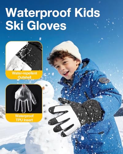 RIGWARL Kids Ski Snow Gloves Waterproof, Kids Winter Gloves for Boys Girls Snowboarding Sledding Ice Skating Snowball Fight