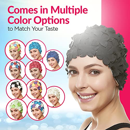 BeeMo Women’s Latex Swim Cap - Rubber Swim Cap - Soft Comfortable Stretch Stylish Low Cut Design Protects Hair from Sun Sa...
